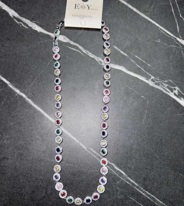 Collar Swarovski plata con piedras de colores