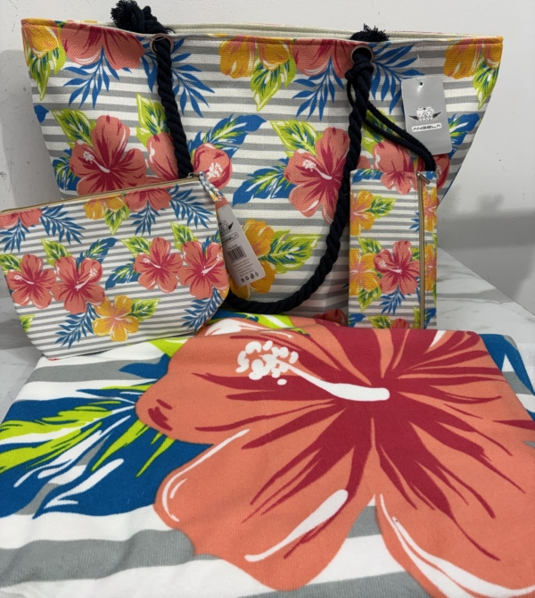 BOLSO DE PLAYA + TOALLA DE PLAYA + NECESER HAWAIANA 🌺